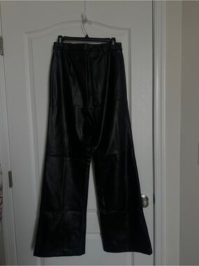 Black Faux Leather Straight-Leg Women’s Pants